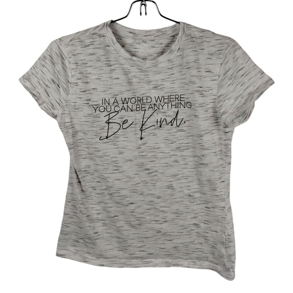 Junior Misses Medium Graphic Tee With "Be Kind" Quote In Heathered White